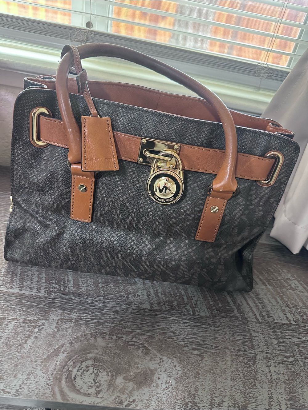 Michael Kors Brown and Tan Logo Tote Satchel